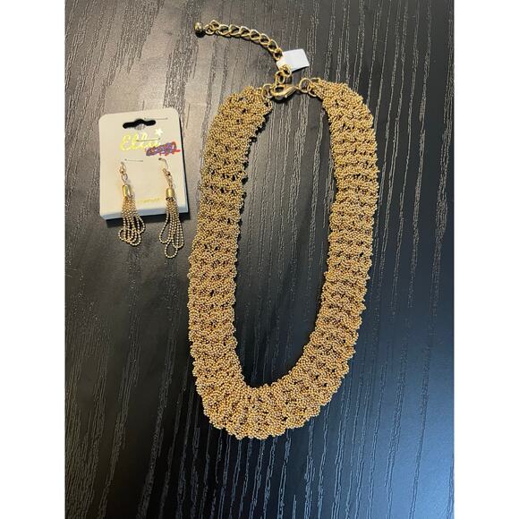 Gorgeous High Quality Braided Gold Tone Neckace with Earring Set NWT - Picture 3 of 4